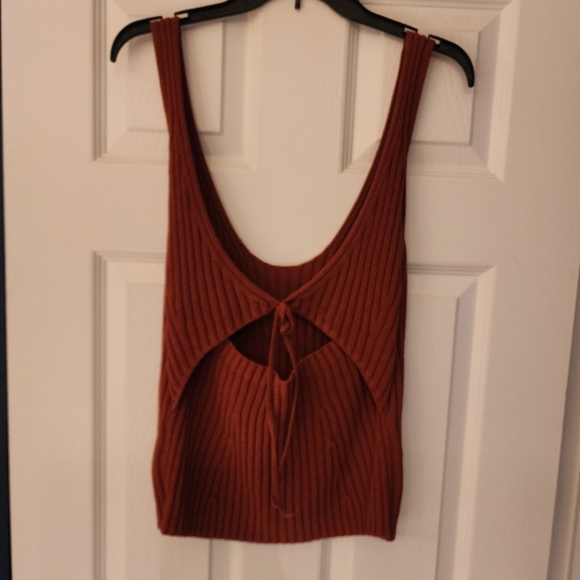 VINCE Rib Tie Back Cotton Blend Sweater Tank Top In Rust Amber Size L - Picture 6 of 14